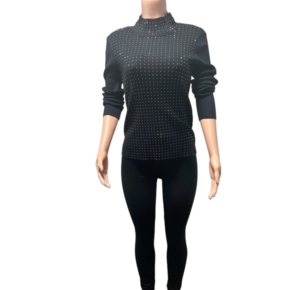 INC Women's Black Embellished Long Sleeve Mock Sweater Size M - Picture 3 of 9